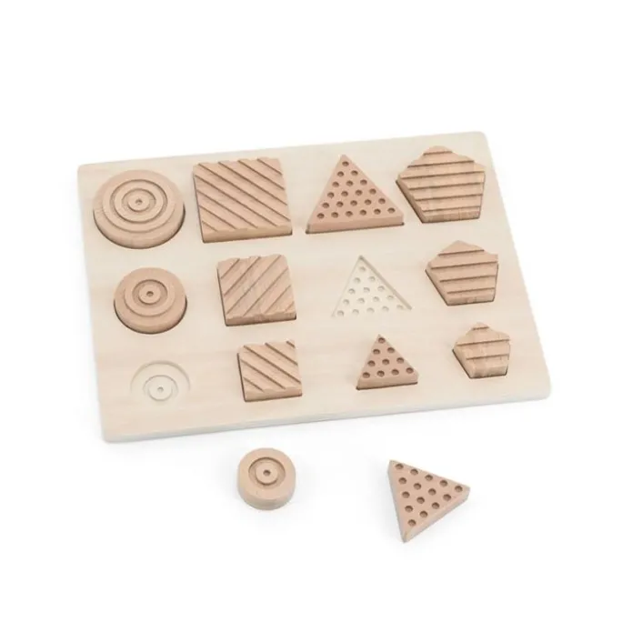 Encajable de madera sensorial formas geométricas y texturas - Andreu Toys