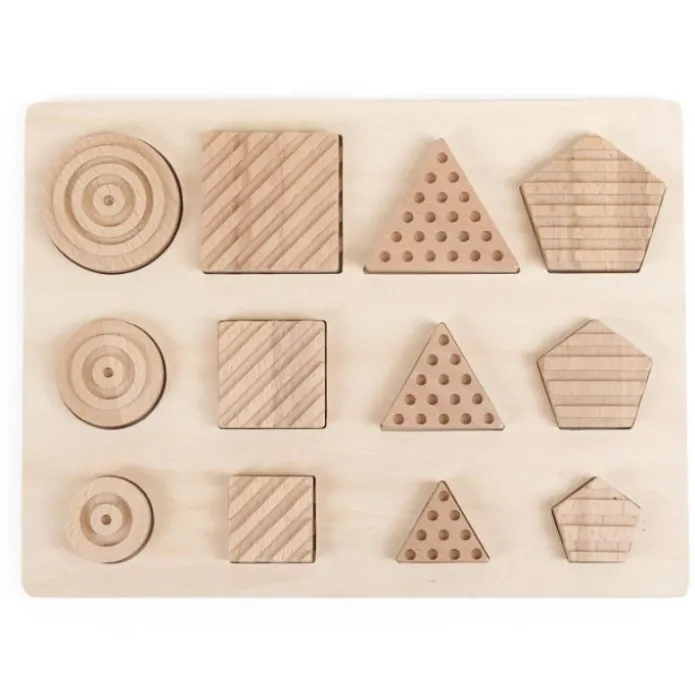 Encajable de madera sensorial formas geométricas y texturas - Andreu Toys