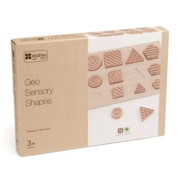 Encajable de madera sensorial formas geométricas y texturas - Andreu Toys