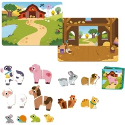 Escenario magnético con 12 animales de la granja de madera - Goula