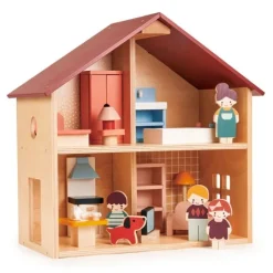 Familia y perro de madera para casa de muñecas - Mentari