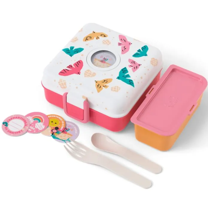 Fiambrera doble compacta polipropileno rosa pájaros (sin BPA) 850 ml - Monbento