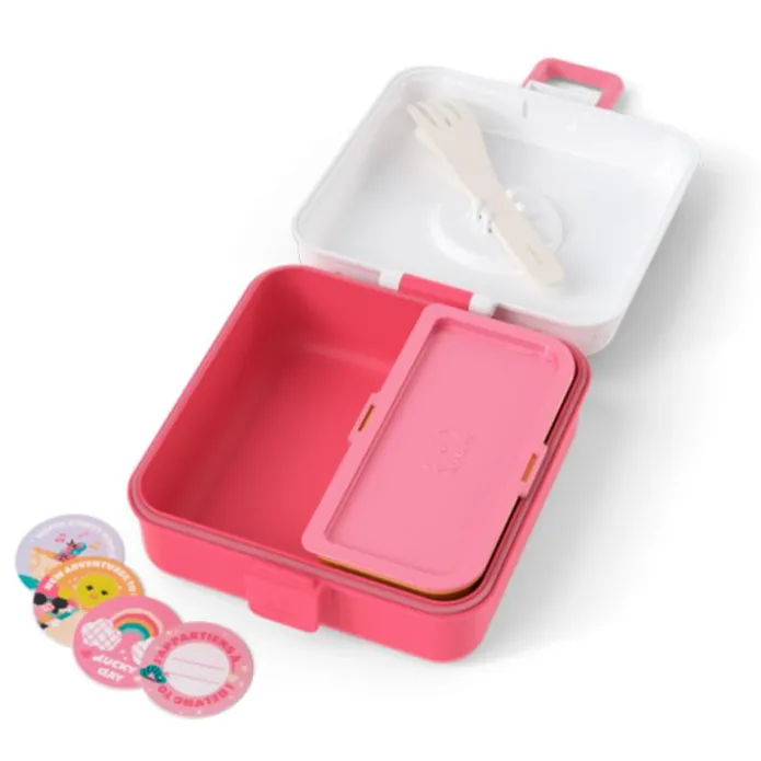 Fiambrera doble compacta polipropileno rosa pájaros (sin BPA) 850 ml - Monbento