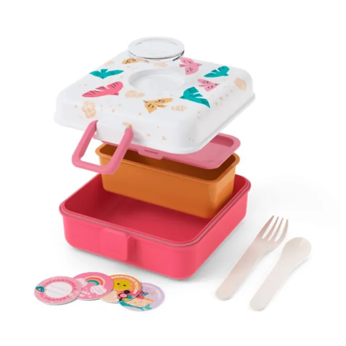 Fiambrera doble compacta polipropileno rosa pájaros (sin BPA) 850 ml - Monbento