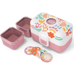 Fiambrera triple compacta polipropileno rosa flores (sin BPA) 800 ml - Monbento