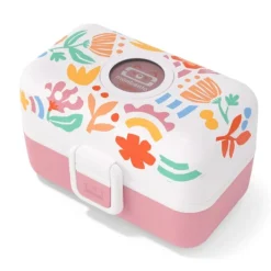Fiambrera triple compacta polipropileno rosa flores (sin BPA) 800 ml - Monbento