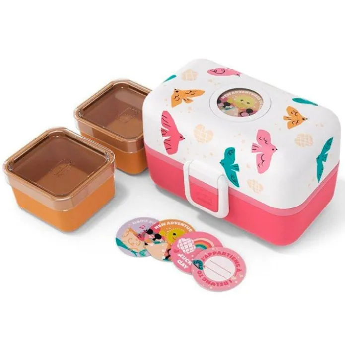 Fiambrera triple compacta polipropileno rosa pájaros (sin BPA) 800 ml - Monbento