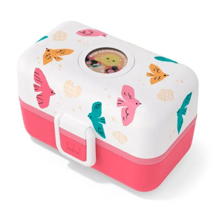Fiambrera triple compacta polipropileno rosa pájaros (sin BPA) 800 ml - Monbento