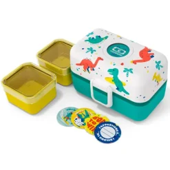 Fiambrera triple compacta polipropileno verde dinosaurios (sin BPA) 800 ml - Monbento