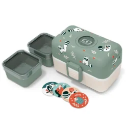 Fiambrera triple compacta polipropileno verde Mapaches (sin BPA) 800 ml - Monbento