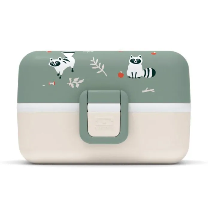 Fiambrera triple compacta polipropileno verde Mapaches (sin BPA) 800 ml - Monbento