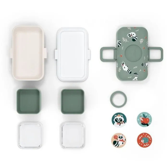Fiambrera triple compacta polipropileno verde Mapaches (sin BPA) 800 ml - Monbento