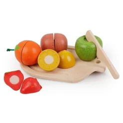 Frutas, cuchillo y tabla de madera para cortar - PlanToys