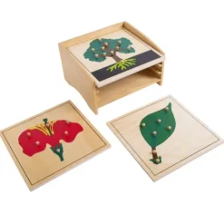 Gabinete de madera con 3 puzles botánica - Montessori
