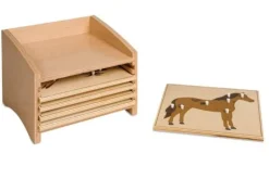 Gabinete de madera vacío para 5 puzles animales - Montessori