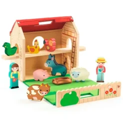 Granja de madera y fieltro portátil con animales Softi Farm - Djeco