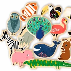Imanes de madera Animales granja y selva 36 piezas - Djeco