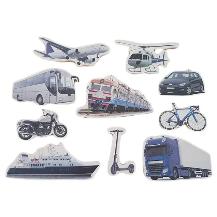Imanes de madera Medios de transporte (10) - Nowordbooks