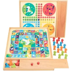 Juego parchís y oca de madera con compartimento - Jeujura