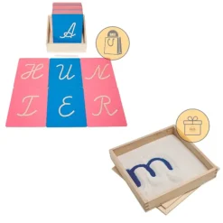 Letras alfabeto mayúsculas huecas cursivas - Montessori + REGALO bandeja con arena
