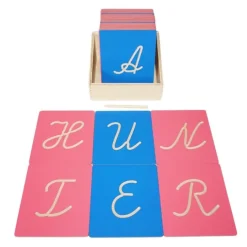 Letras alfabeto mayúsculas huecas cursivas - Montessori + REGALO bandeja con arena