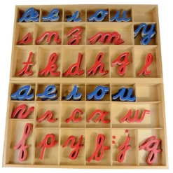 Letras alfabeto móvil grande cursiva minúsculas de madera - Montessori