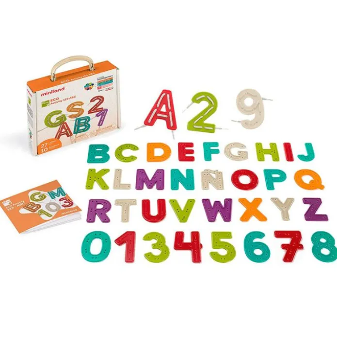 Letras y números para coser y enhebrar - Miniland