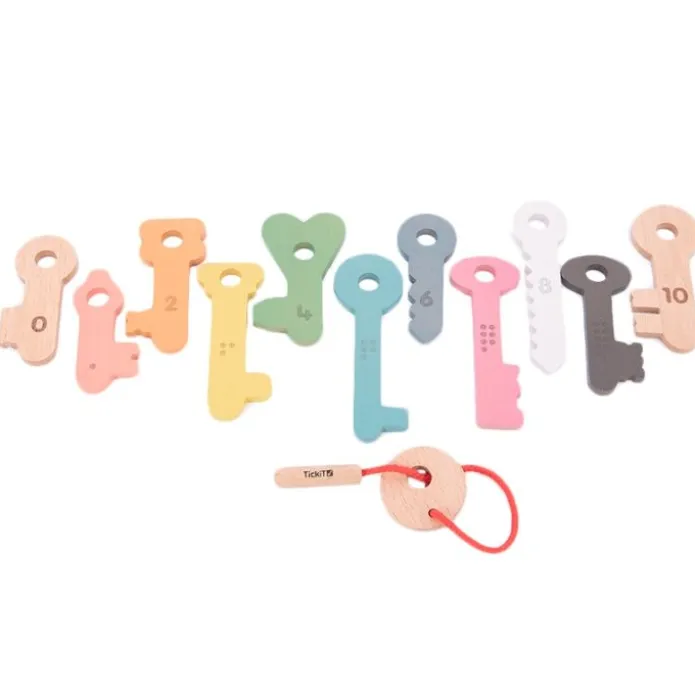 Llaves de madera para enhebrar y contar (12) - TickiT