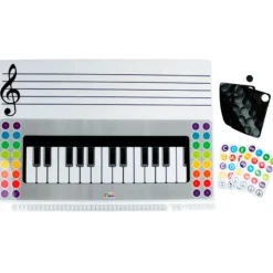 Lámina con pentagrama, teclado y notas musicales - HenBea