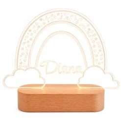 Lámpara personalizada arcoíris nombre - Metacrilato y madera