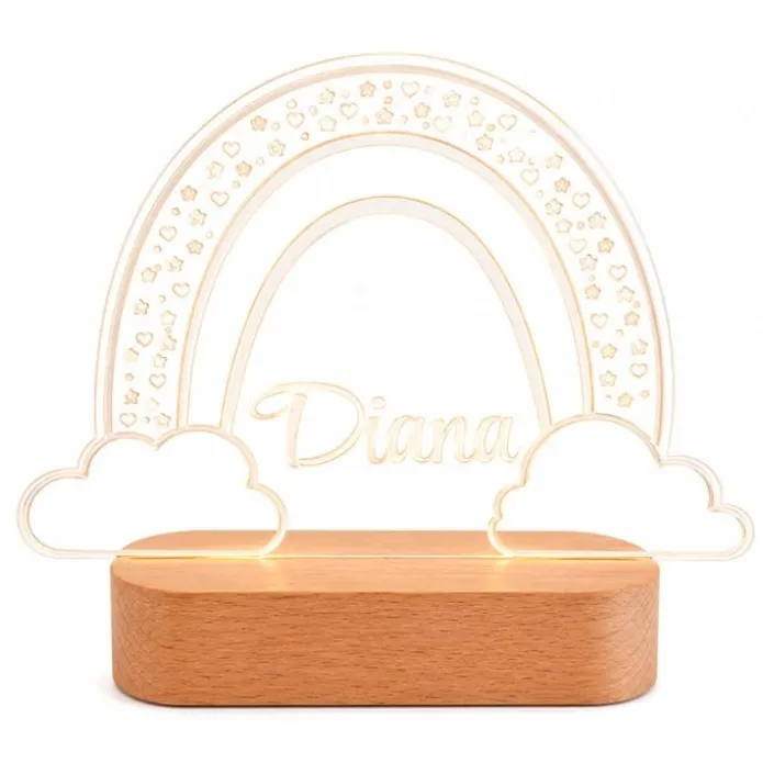 Lámpara personalizada arcoíris nombre - Metacrilato y madera