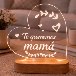 Lámpara personalizada corazón nombres o texto - Metacrilato y madera