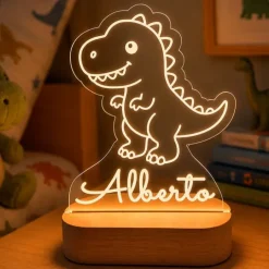Lámpara personalizada dinosaurio nombre - Metacrilato y madera