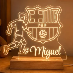 Lámpara personalizada FC Barcelona nombre - Metacrilato y madera