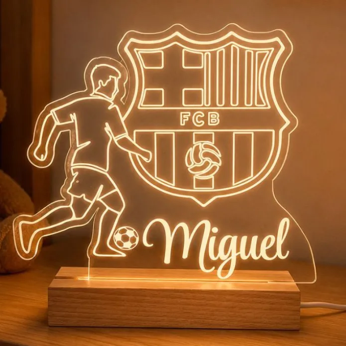 Lámpara personalizada FC Barcelona nombre - Metacrilato y madera
