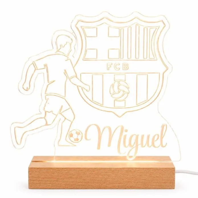 Lámpara personalizada FC Barcelona nombre - Metacrilato y madera
