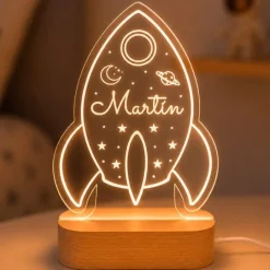 Lámpara personalizada nave espacial nombre - Metacrilato y madera