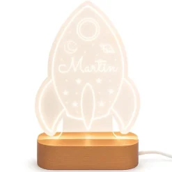 Lámpara personalizada nave espacial nombre - Metacrilato y madera