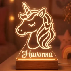 Lámpara personalizada unicornio nombre - Metacrilato y madera