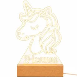 Lámpara personalizada unicornio nombre - Metacrilato y madera