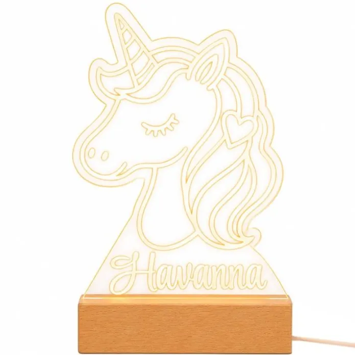 Lámpara personalizada unicornio nombre - Metacrilato y madera