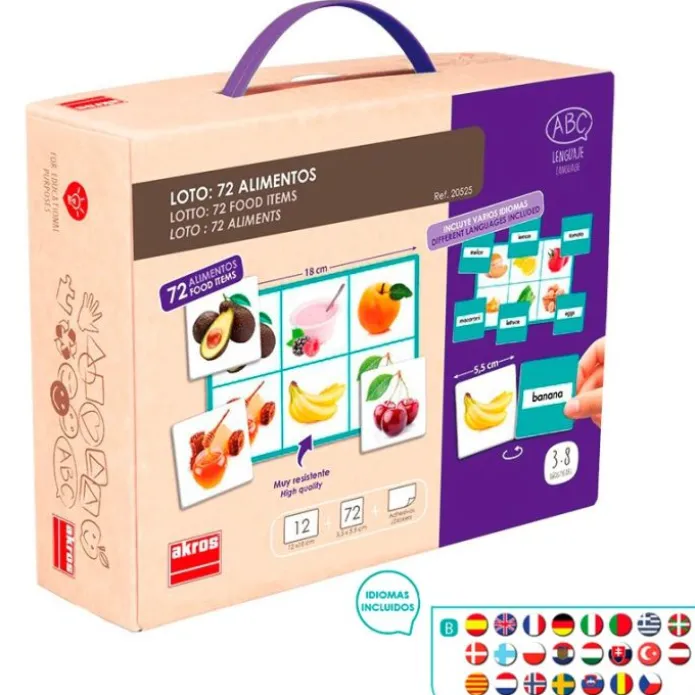 Loto 72 alimentos con imágenes y nombres en idiomas - Akros
