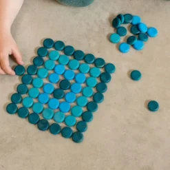 Mandala monedas con 36 monedas pequeñas de madera colores azules - Grapat