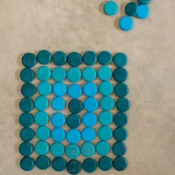 Mandala monedas con 36 monedas pequeñas de madera colores azules - Grapat