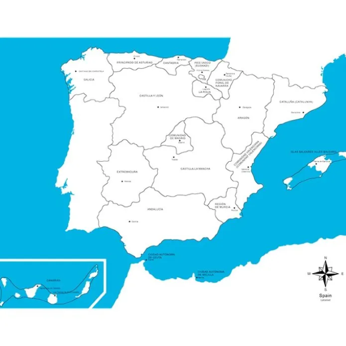 Mapa de España con nombres - Montessori
