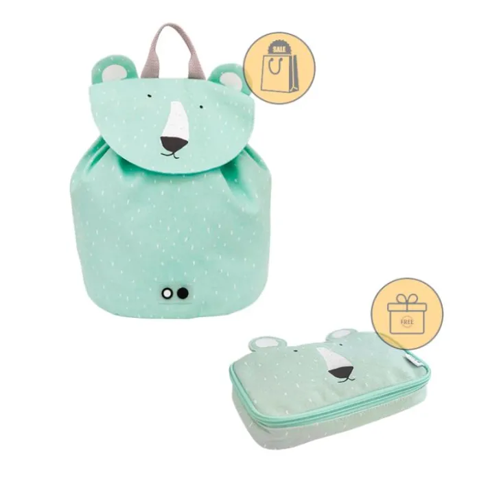 Mochila saco verde menta oso polar - Trixie + REGALO estuche