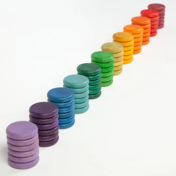 Monedas de madera colores arcoíris y pastel (72) - Grapat