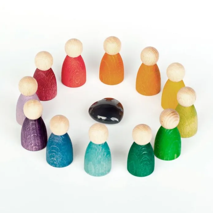 Muñecos Nins® de madera de colores arcoíris y pastel (12) - Grapat
