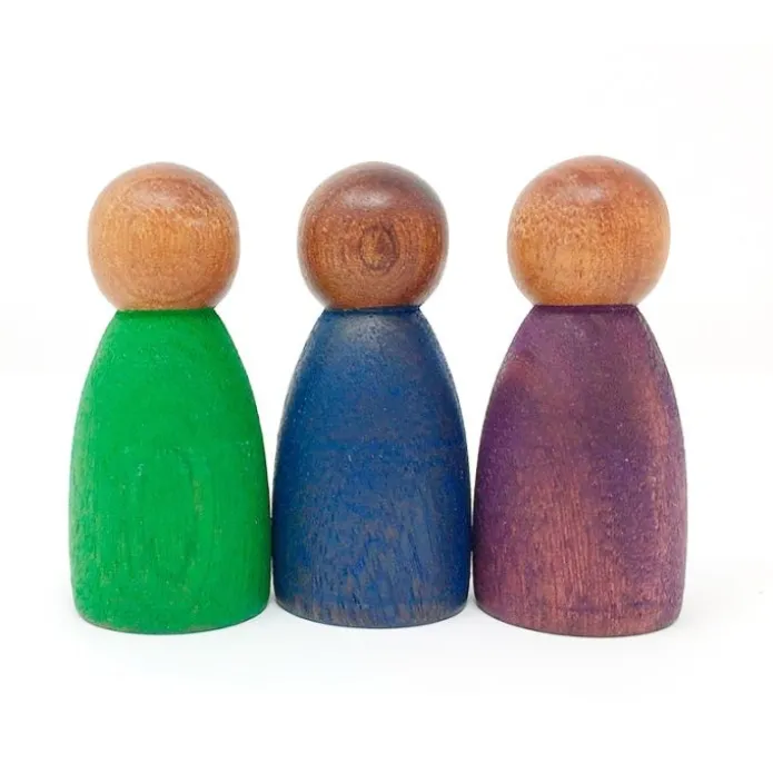 Muñecos Nins® de madera verde, azul y púrpura (3) - Grapat