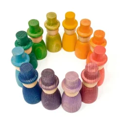 Muñecos Nins® Magos con sombrero de madera de colores arcoíris y pastel (12) - Grapat